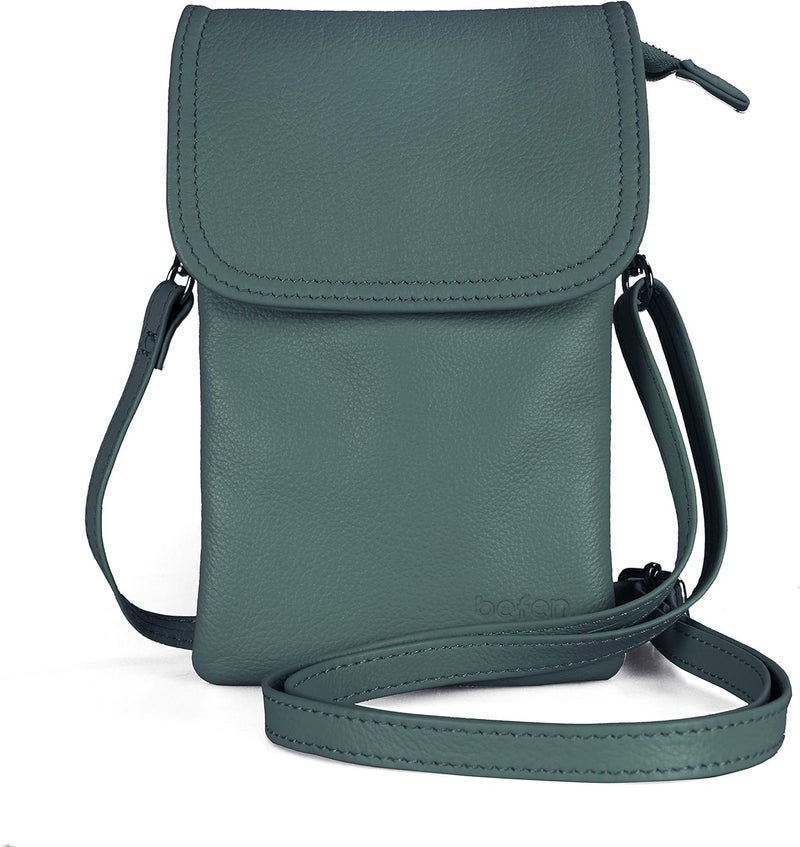 befen Genuine Leather Small Crossbody Bags for Women Cell Phone Bag Cross Body Purses,Silver Zipper - Image 1