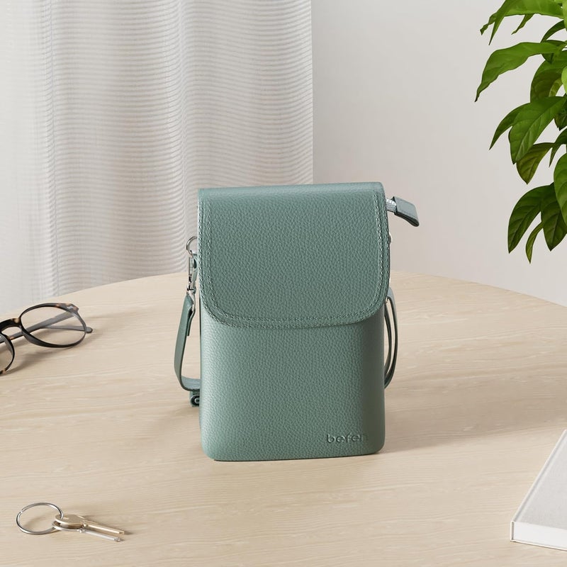 befen Genuine Leather Small Crossbody Bags for Women Cell Phone Bag Cross Body Purses,Silver Zipper - Image 2