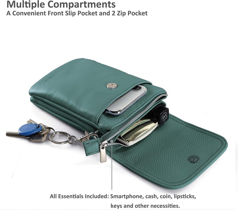 befen Genuine Leather Small Crossbody Bags for Women Cell Phone Bag Cross Body Purses,Silver Zipper - Image 4