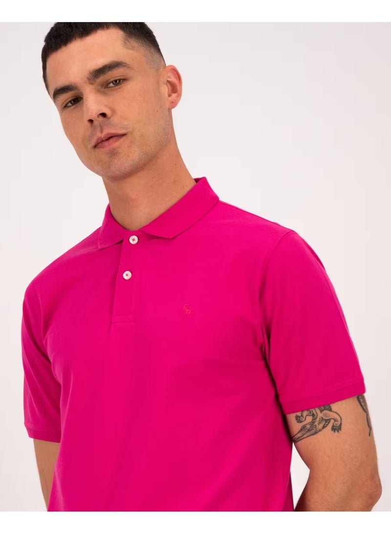 LOUD UNIVERSE Mens Dark Pink Plain Cotton Pique Summer Fabric Mens Polo Shirt - Image 4