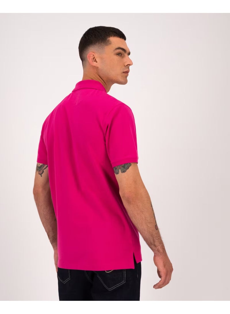 LOUD UNIVERSE Mens Dark Pink Plain Cotton Pique Summer Fabric Mens Polo Shirt - Image 2