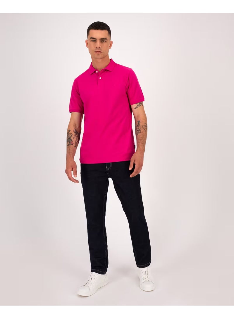 LOUD UNIVERSE Mens Dark Pink Plain Cotton Pique Summer Fabric Mens Polo Shirt - Image 3