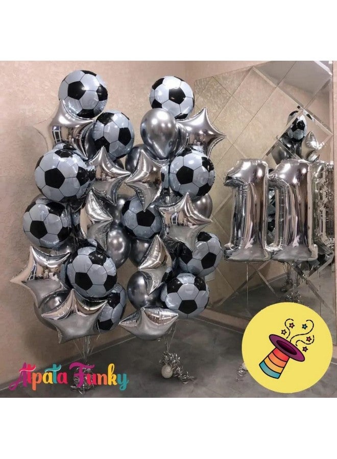 Atpata Funky Football Theme Foil Balloons - 18 Inch Round Football Shape Foil Balloons for Kids Sports Themed Birthday Party Decor and Goal theme Celebrations (10pcs. Football) - Image 4