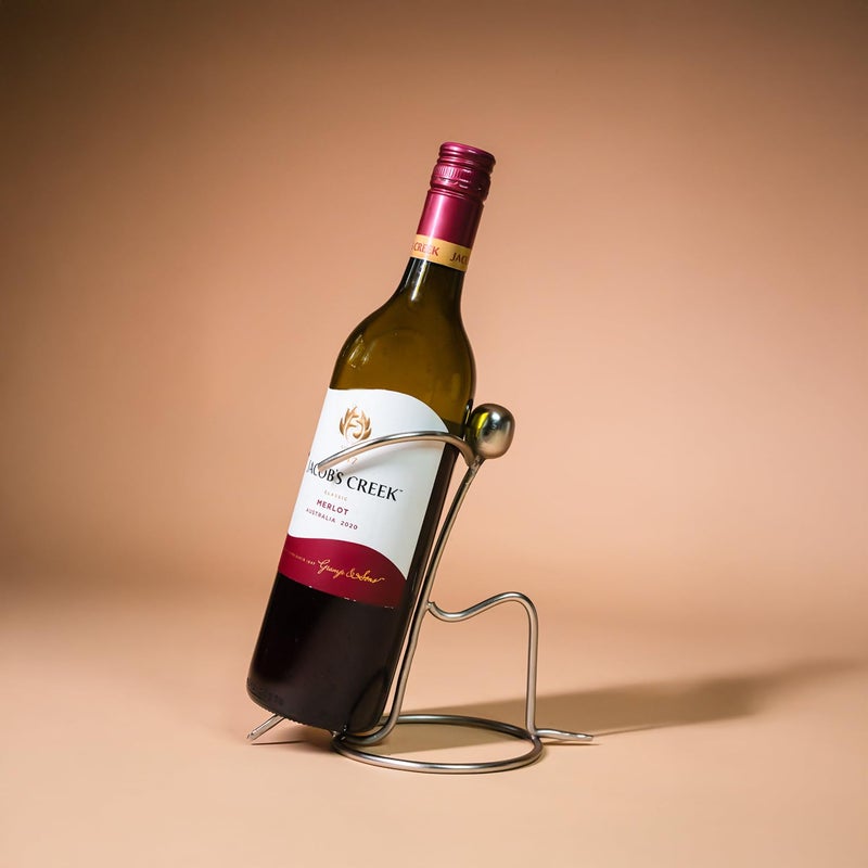 URBANFIX Wine Bottle Holder Single Bottle Wine Rack Wine Bottle Stand Beer Bottle Holder Secret Santa Gifts for Christmas New Year Birthday Gift for Friend Retirement Silver Colour - Image 1
