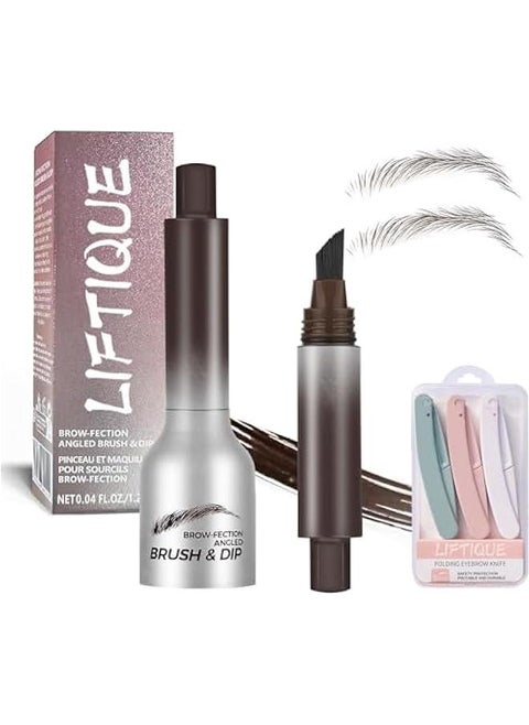 Angled Brow Brush and Dip Eyebrow Gel Set - Long-Lasting Precision Brow Pencil for a Natural Auburn Look