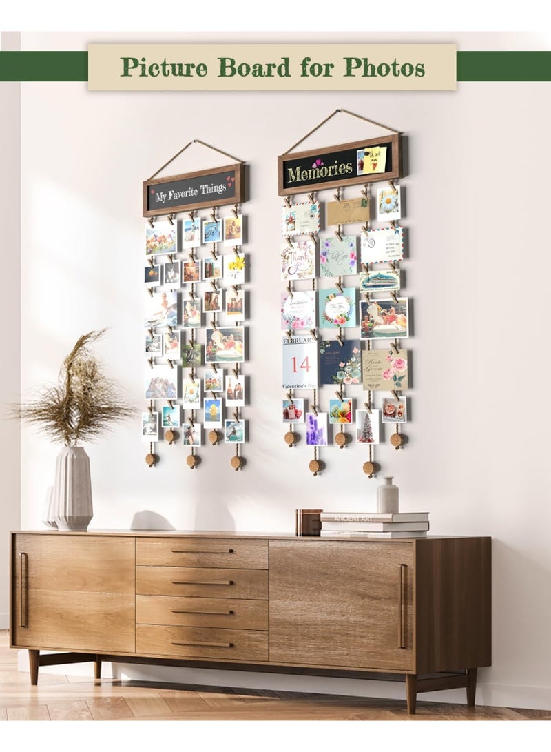 PTTIMFFM Carbonized Black Rustic Hanging Photo Frame Collage with Blackboard ，Wall & Dorm Décor with 30 Wooden Clips for Multiple Pictures - Image 5