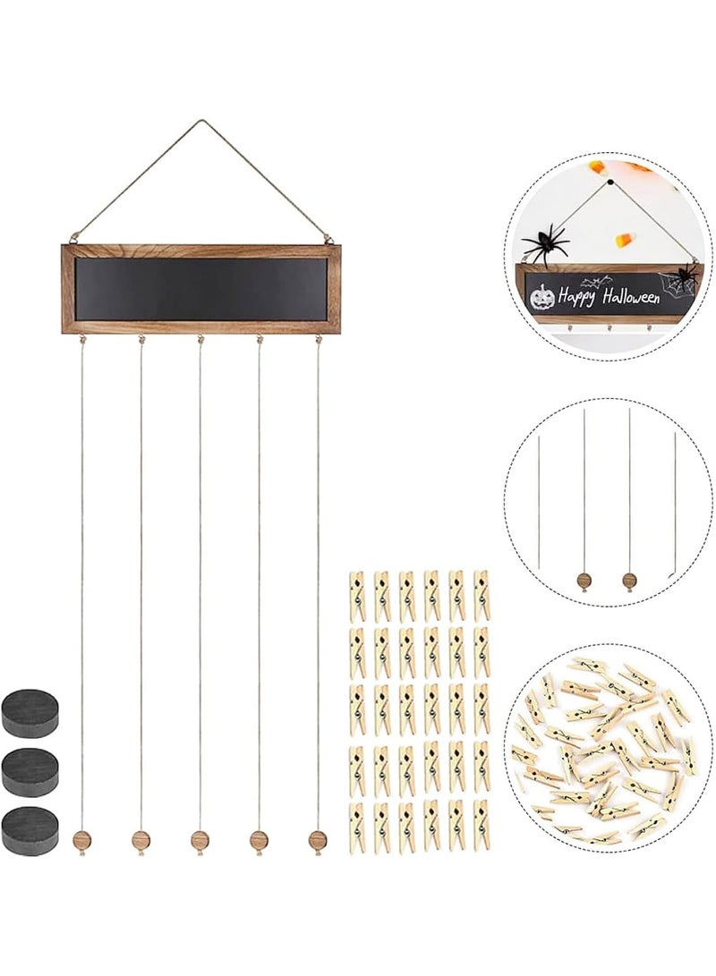 PTTIMFFM Carbonized Black Rustic Hanging Photo Frame Collage with Blackboard ，Wall & Dorm Décor with 30 Wooden Clips for Multiple Pictures - Image 2