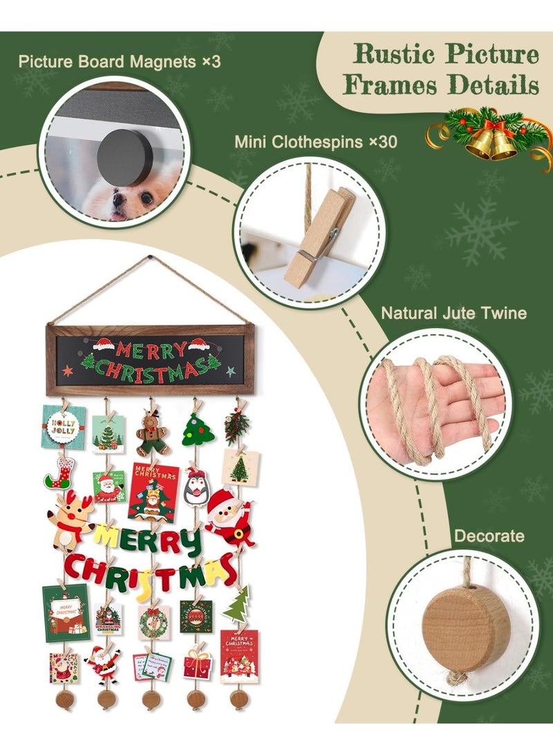 PTTIMFFM Carbonized Black Rustic Hanging Photo Frame Collage with Blackboard ，Wall & Dorm Décor with 30 Wooden Clips for Multiple Pictures - Image 4