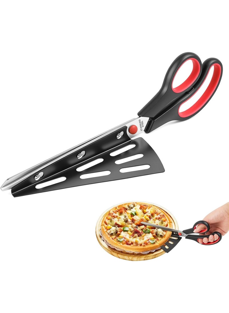 Aiorddl Pizza Scissors, Food Slicer & Pizza Server, Pizza Cutter with Food-Grade Sharp Stainless Steel Blade, Multifunctional Kitchen Scissors, Red - Image 1