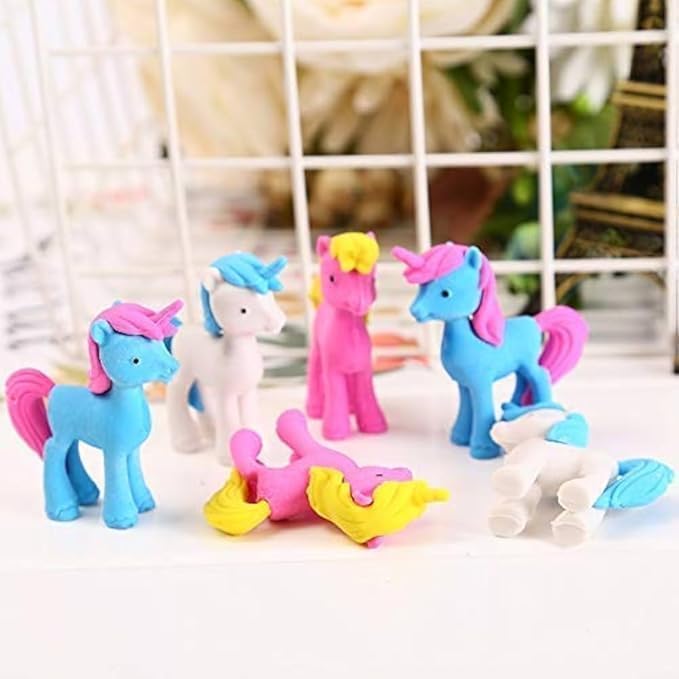 3D Erasers, Set of 4, Unicorn Eraser Assorted Colours 5cm.