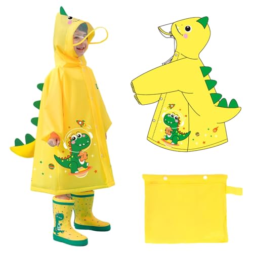 Bold N Elegant 3D Kids Cartoon Soft Luxurious Waterproof Raincoat Rain Jacket Rain Suit with Backpack Space and a complimatory Storage Pouch for Kids Boys n Girls (IN, Age, 5 Years, 7 Years, Yellow) - Image 1