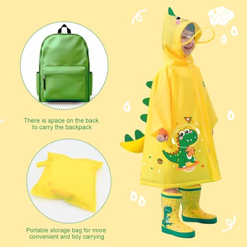 Bold N Elegant 3D Kids Cartoon Soft Luxurious Waterproof Raincoat Rain Jacket Rain Suit with Backpack Space and a complimatory Storage Pouch for Kids Boys n Girls (IN, Age, 5 Years, 7 Years, Yellow) - Image 4