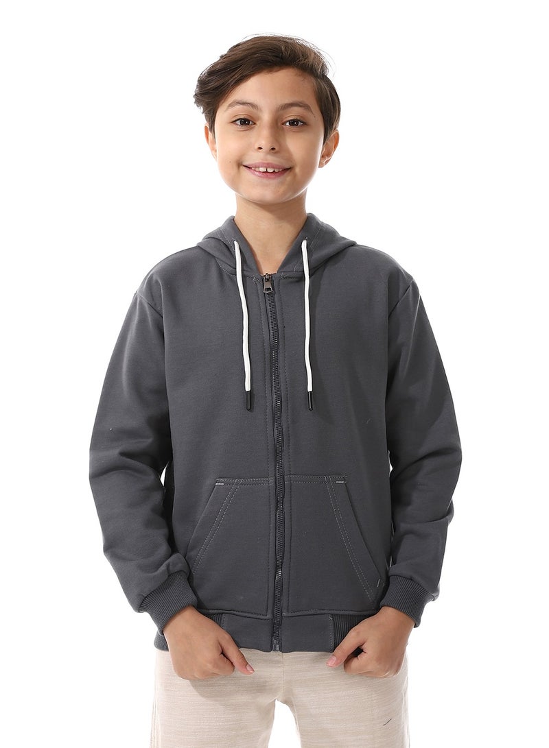 Andora Boys Hooded Long Sleeves Plain Side Pockets Sweatshirt _ Lead Grey - Image 1