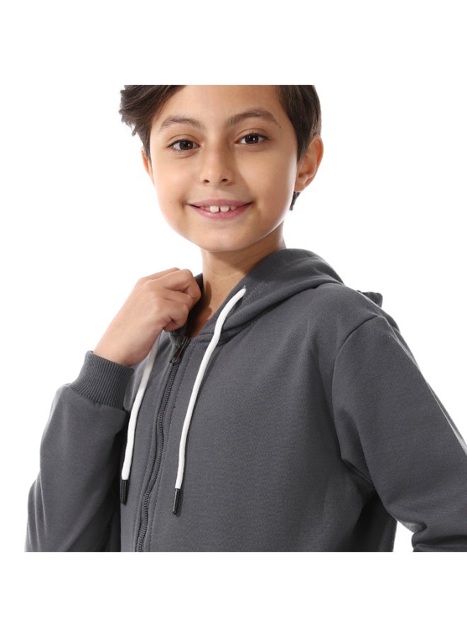 Andora Boys Hooded Long Sleeves Plain Side Pockets Sweatshirt _ Lead Grey - Image 4