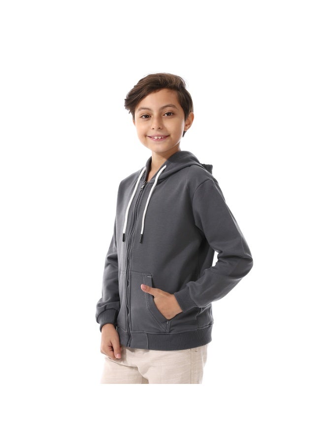 Andora Boys Hooded Long Sleeves Plain Side Pockets Sweatshirt _ Lead Grey - Image 2