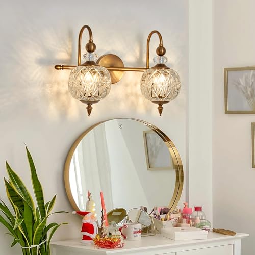 Piepooye Vintage Bathroom Light Fixtures Gold Vanity Light with Glass Globe LampShade 2 Lights Mid Century G9 Bulb Wall Sconce Indoor Vanity Light Over Mirror for Bedroom Farmhouse Hallway - Image 4