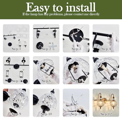 Piepooye Vintage Bathroom Light Fixtures Gold Vanity Light with Glass Globe LampShade 2 Lights Mid Century G9 Bulb Wall Sconce Indoor Vanity Light Over Mirror for Bedroom Farmhouse Hallway - Image 5