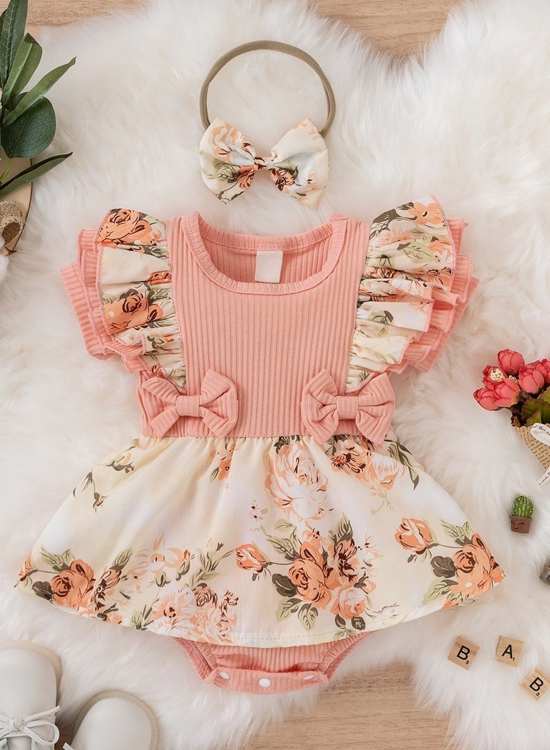 Baby Girl Floral Bodysuit – Soft Newborn Romper, Infant Clothes, Baby Gift Set – 70cm - Image 1