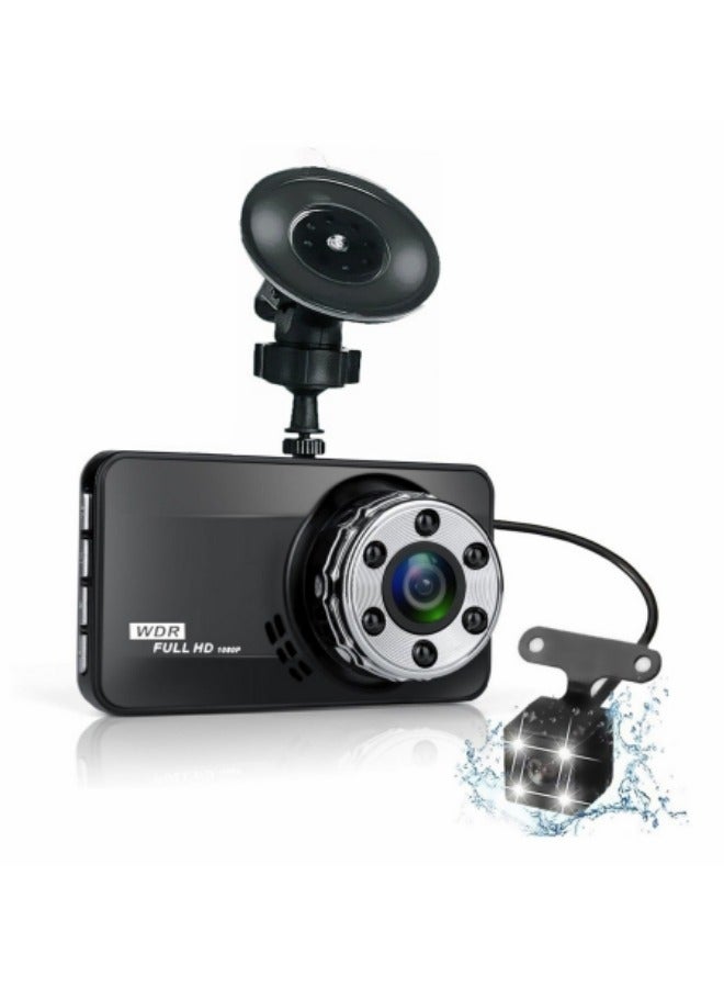 دبليو دي آر كاميرا داش كام أمامية وخلفية مزدوجة داش كام 3 بوصة كاميرا لوحة القيادة كاملة الوضوح 170 درجة كاميرا احتياطية بزاوية واسعة مع رؤية ليلية WDR G-Sensor شاشة وقوف السيارات حلقة تسجيل كشف الحركة - Image 1