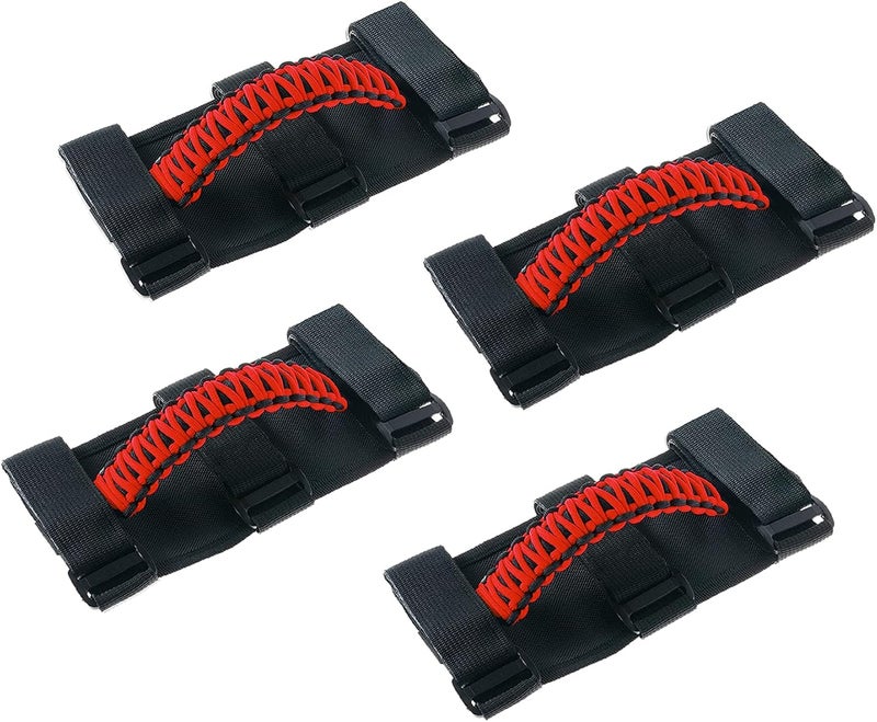 Savadicar 4 x Roll Bar Grab Handles Grip Handle for Jeep Wrangler CJ YJ TJ JK JKU JL JLU & Gladiator JT 1955-2023, Interior Accessories, Black & Red - Image 1