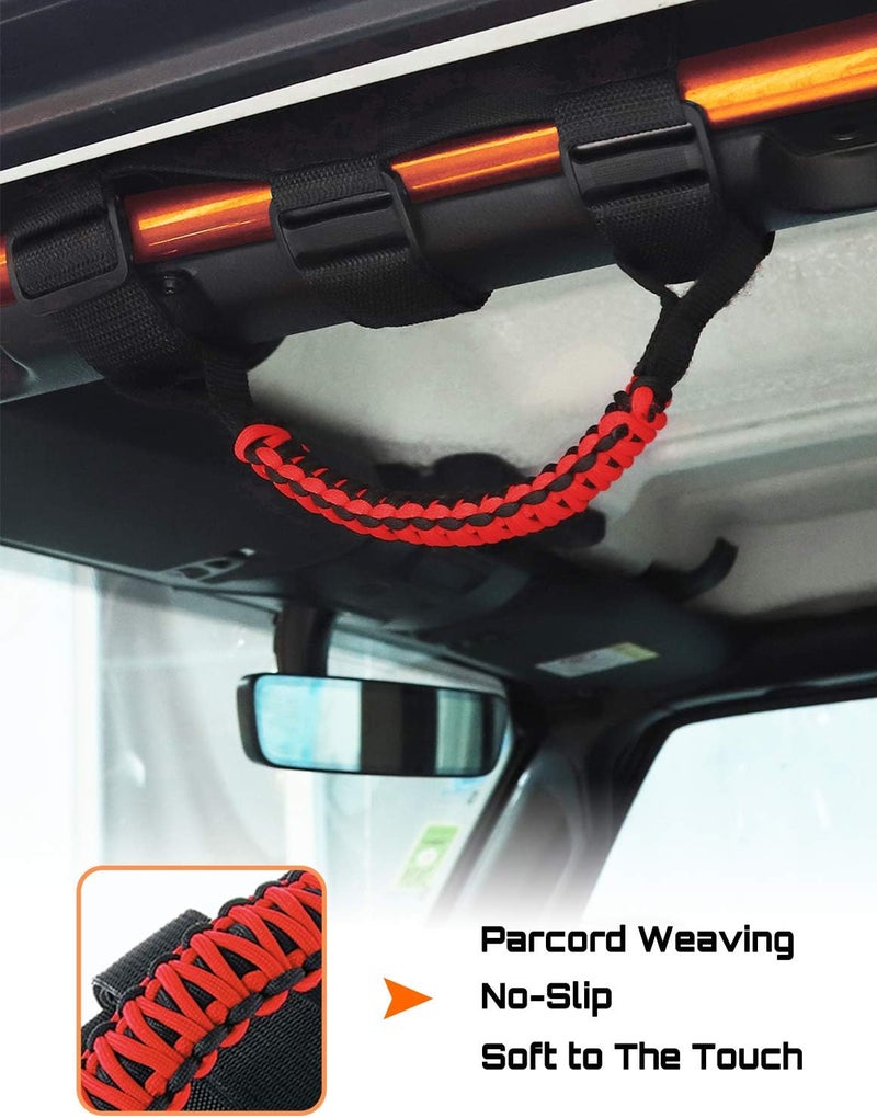 Savadicar 4 x Roll Bar Grab Handles Grip Handle for Jeep Wrangler CJ YJ TJ JK JKU JL JLU & Gladiator JT 1955-2023, Interior Accessories, Black & Red - Image 2