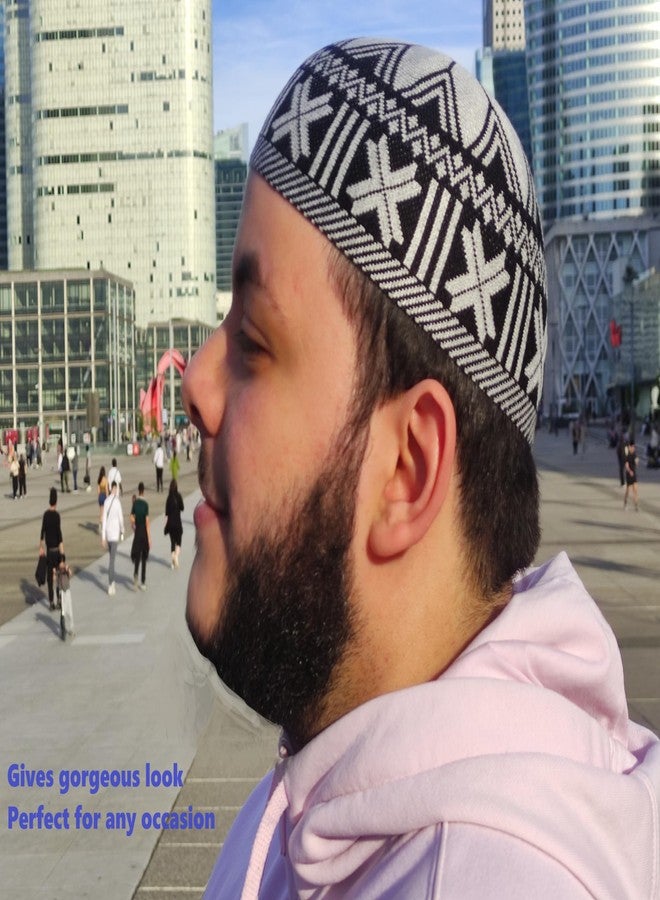 قبعات إسلامية عامة - كوفية رجالية للاستخدام اليومي وهدايا إسلامية | قبعة صغيرة | ملابس إسلامية - ملابس إسلامية للرجال | قطعتان، تصميمان، لونان، أسود؛ أبيض وأسود - Image 2