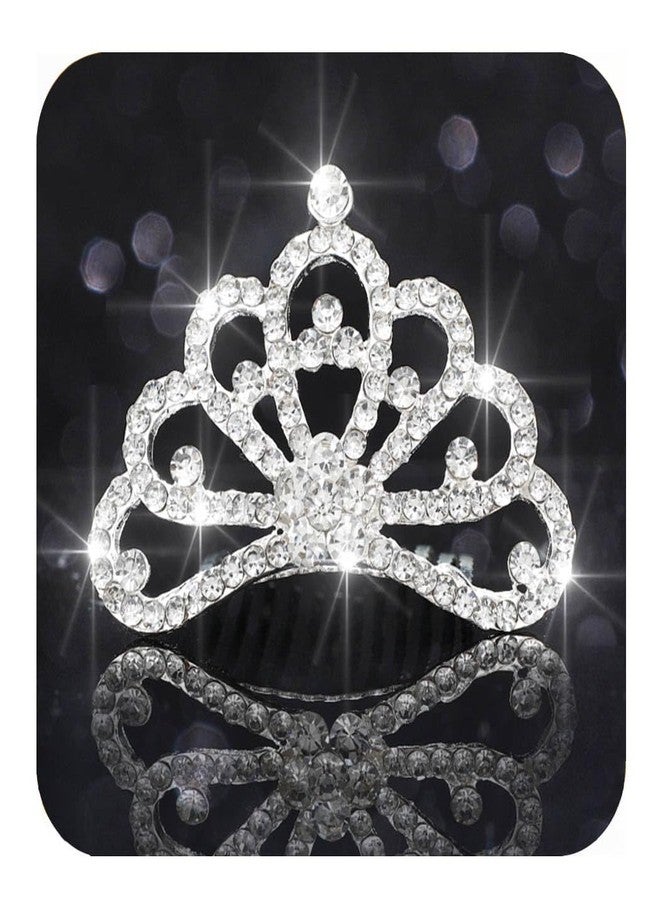 Kilshye Princess Crown Hair Comb Silver Girls Tiara Combs Rhinestone Prom Tiaras and Crowns Hairpiece for Kids (Silver) - Image 1