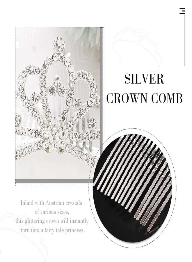Kilshye Princess Crown Hair Comb Silver Girls Tiara Combs Rhinestone Prom Tiaras and Crowns Hairpiece for Kids (Silver) - Image 5