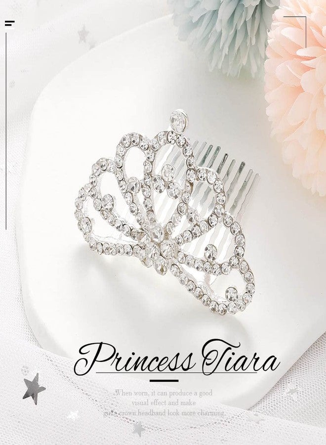 Kilshye Princess Crown Hair Comb Silver Girls Tiara Combs Rhinestone Prom Tiaras and Crowns Hairpiece for Kids (Silver) - Image 3