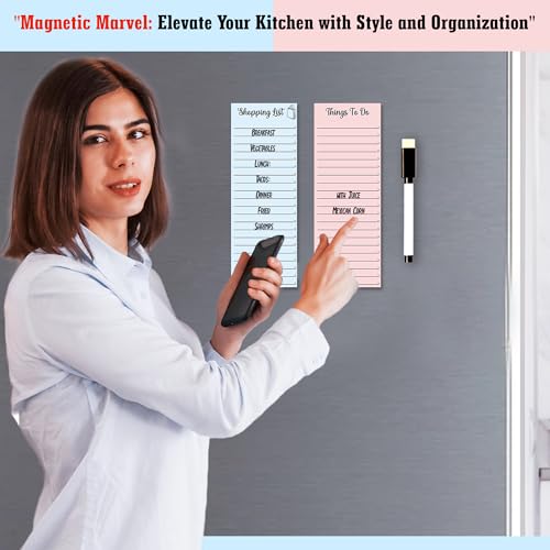 True Flair Shopping List with to Do List Magnetic Grocery Fridge Magnet, 9x24 cm with Marker (Blue & Light Pink, Medium) - Image 2
