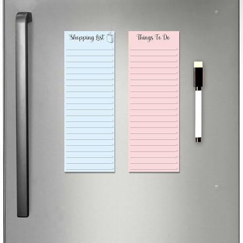 True Flair Shopping List with to Do List Magnetic Grocery Fridge Magnet, 9x24 cm with Marker (Blue & Light Pink, Medium) - Image 1