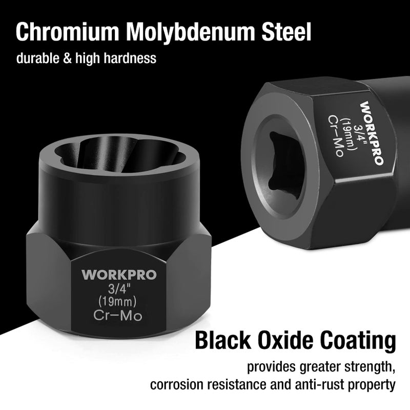 WORKPRO 15 Pieces Impact Bolt & Nut Remover Set, 3/8â€ Drive Bolt Extractor for Removing Stripped, Damaged, Rounded off and Rusted Bolts & Nuts - Image 4