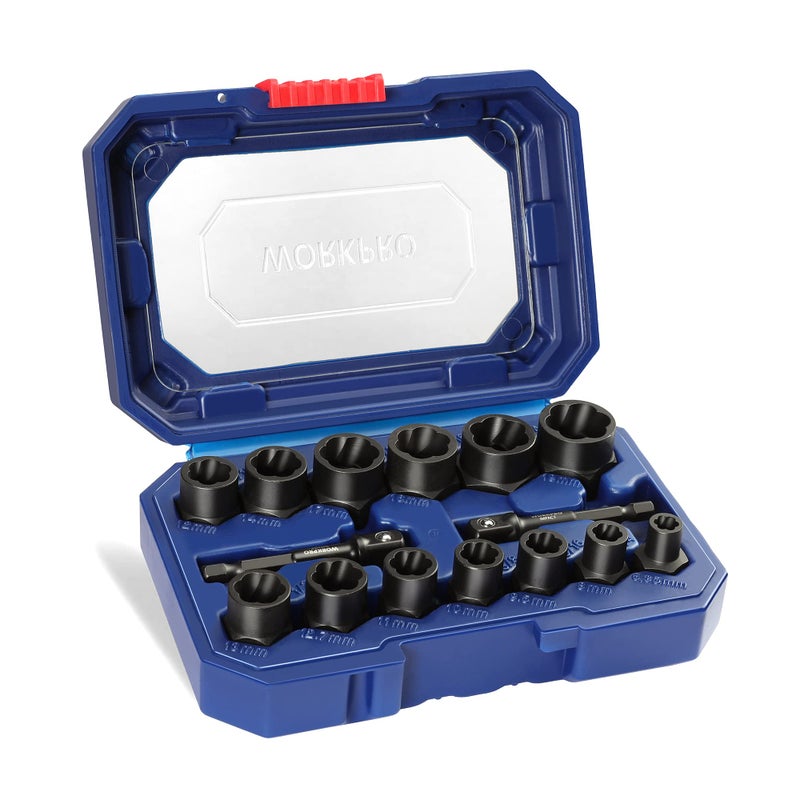 WORKPRO 15 Pieces Impact Bolt & Nut Remover Set, 3/8â€ Drive Bolt Extractor for Removing Stripped, Damaged, Rounded off and Rusted Bolts & Nuts - Image 1