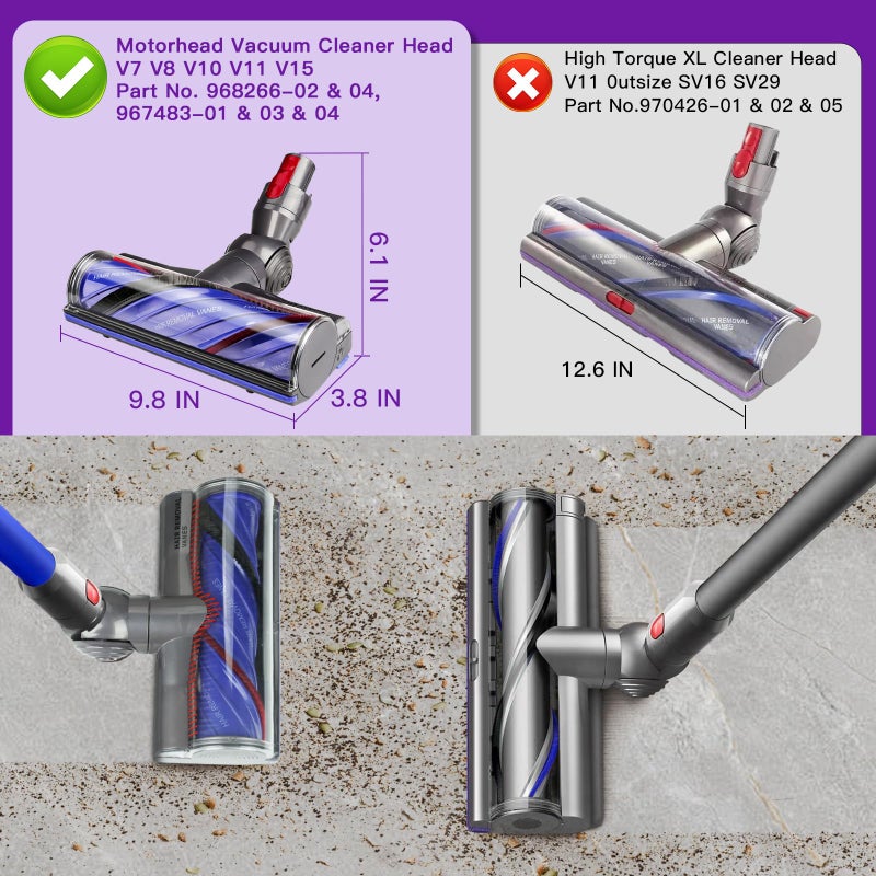 Lemige V8 V11 Vacuum Attachments Head Replacement Parts for Dyson V7 V8 V11 V15 Animal V10 Cyclone Cordless Vacuum Cleaner, Upgrade Anti-Tangle Quick Release Motor-Head Brush Roller with Power Suction - Image 3