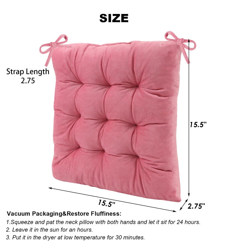 MissSoul 2 Pack Square Seat Cushion Chair Pads for Kitchen Dining Chairs  Soft Comfort Velvet Chair Mat Pillow Cushions with Ties for Office Desk Living Room Tatami 15.5 ""  Pink - Image 1