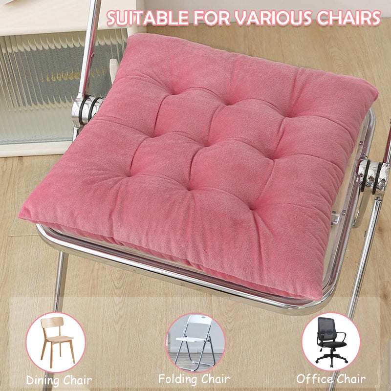 MissSoul 2 Pack Square Seat Cushion Chair Pads for Kitchen Dining Chairs  Soft Comfort Velvet Chair Mat Pillow Cushions with Ties for Office Desk Living Room Tatami 15.5 ""  Pink - Image 4