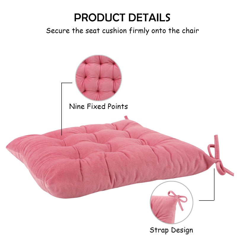 MissSoul 2 Pack Square Seat Cushion Chair Pads for Kitchen Dining Chairs  Soft Comfort Velvet Chair Mat Pillow Cushions with Ties for Office Desk Living Room Tatami 15.5 ""  Pink - Image 3