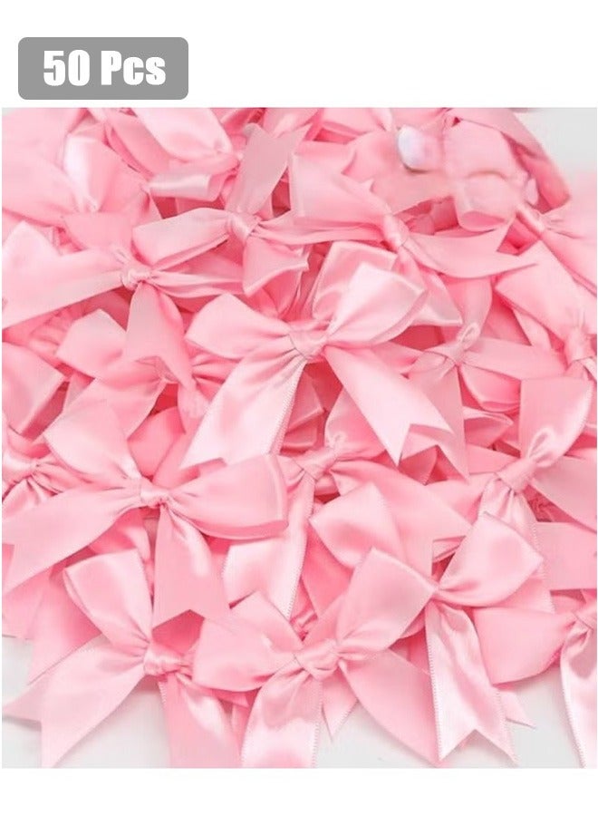 GMORO 50PCS Pink satin bow ribbon to decorate boxes and gifts for baby showers and birthdays - Image 1