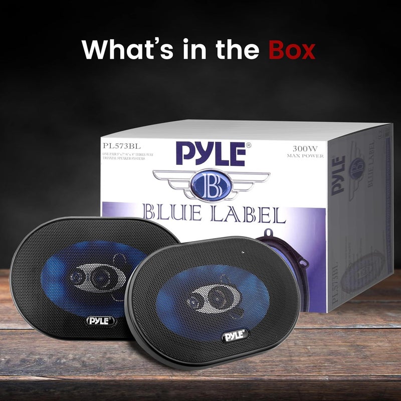 Pyle مكبر صوت سيارة 5” x 7” (زوج) - مخروط بولي أزرق محسن 3-طرق 300 واط مع محيط مطاطي بوتيل غير متعب 80-20Khz استجابة ترددية 4 أوم و 1" لفائف صوت ASV - PL573BL - Image 3