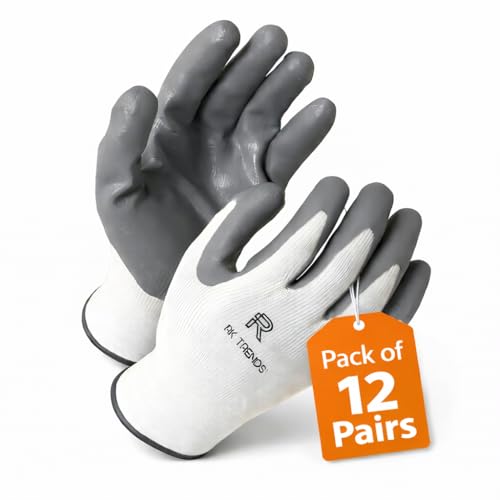 RK TRENDS Nylon Safety Gloves 12 Pairs-Heavy-Duty For Construction, Mechanics, Gardening, Plumbing&Automotive Work-Durable&Comfortable - Image 1