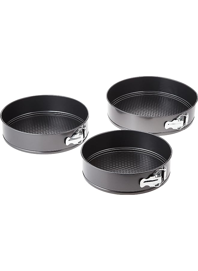 PROMASS طقم صواني خبز دائرية بقاع قابل للإزالة غير لاصق 3 قطع 7'' 8'' 9'' صينية كعكة آمنة في غسالة الصحون من الدرجة الغذائية مع مقاومة للحرارة للفرن المحمصة كعكة الجبن - Image 1