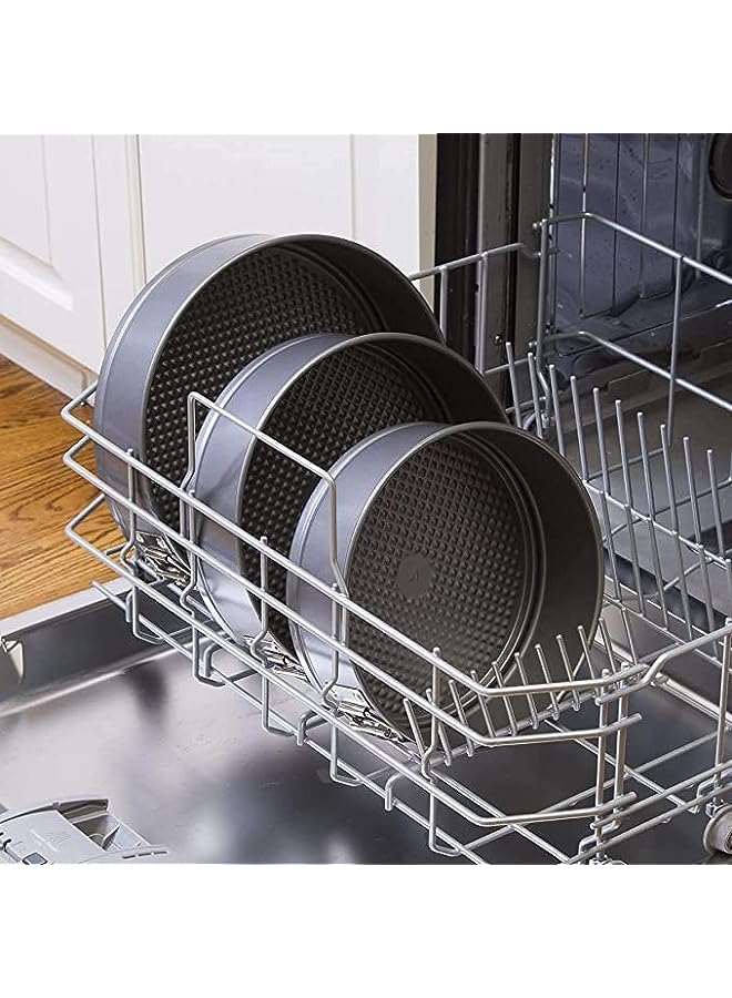 PROMASS طقم صواني خبز دائرية بقاع قابل للإزالة غير لاصق 3 قطع 7'' 8'' 9'' صينية كعكة آمنة في غسالة الصحون من الدرجة الغذائية مع مقاومة للحرارة للفرن المحمصة كعكة الجبن - Image 5