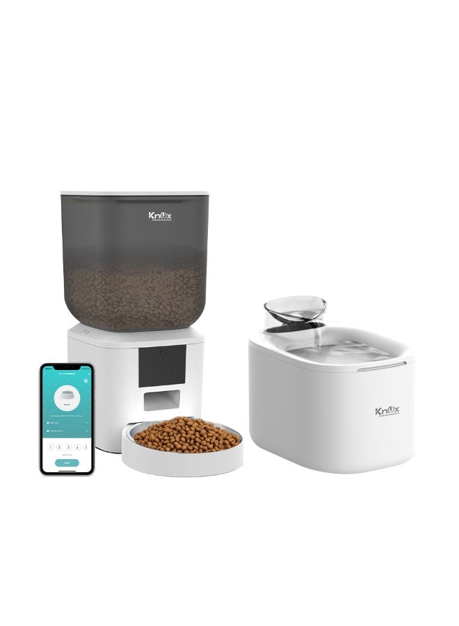 Knox Powering Generations Knox Smart Pet Feeder 7L + Cat Water Fountain 4L Combo – Automatic Wi-Fi Pet Food Dispenser & Water Dispenser for Cats & Dogs, Portion Control, Quiet Pump, Stainless Steel Bowl, Built-in Desiccant & Filter System