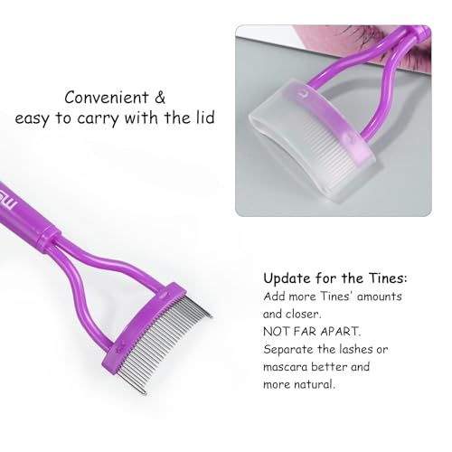 MSQ Eyelash Comb Eyebrow Brush MSQ Eyelash Separator Mascara Applicator Eyelash Definer With Comb Cover Arc Designed Cosmetic Brushes Tool (Purple) - Image 3