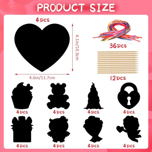 JULMELON Valentine Crafts for Kids 36 Pack Heart Shape Scratch Art Paper Crafts Kit Magic Rainbow Scratch Cards Hang Tags Goody Bag Stuffers Valentines Day Gifts for Kids - Image 5