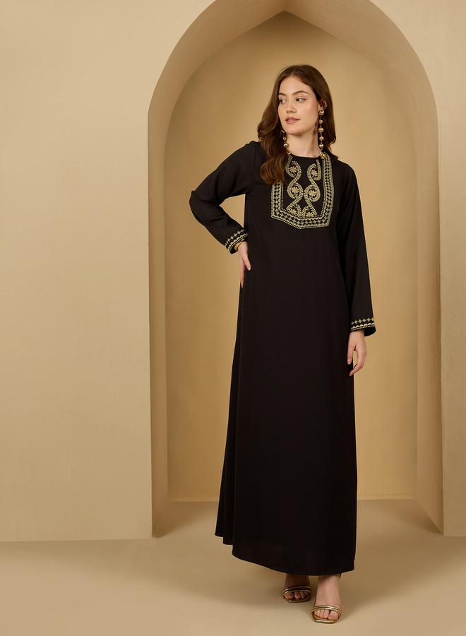 Styli Crepe Jalabiya with Gold Trim - Image 2