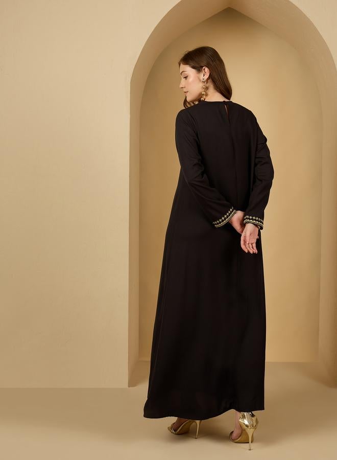 Styli Crepe Jalabiya with Gold Trim - Image 5