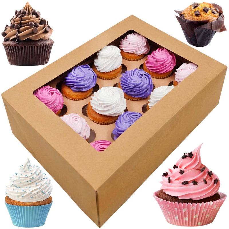 BAKELUV Brown 12 Cupcake Boxes Cupcake Containers  13x95x4 12 Pack  12 Cupcake Box Bulk Cupcake Boxes 12 Count Carrier Option to 14x10x4 Bakery Boxes with Window  Sheet Cake Box 13x9 Inches