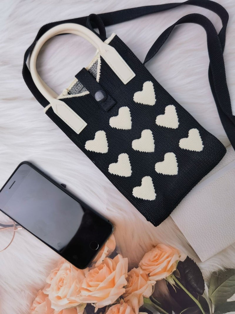 Texted Handbag Girl Love 2025 Mobile Phone Bag Wool Knitted Small Square Bag Crossbody Bag - Image 1