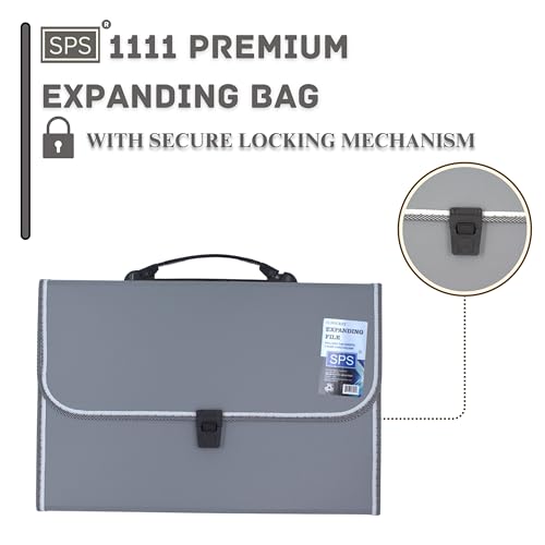 SPS 13 Pocket Expanding File Folder with Buckle Closure,Label Index and Handle for A4/Foolscap/Legal Documents (Grey) - Image 2